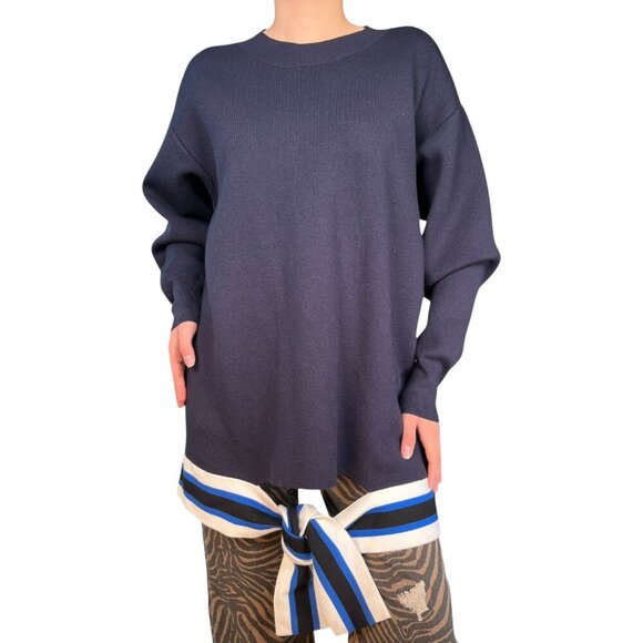 Sandro Paris Navy Blue Tie Front Sweater Sz 3 US L - Picture 1 of 10